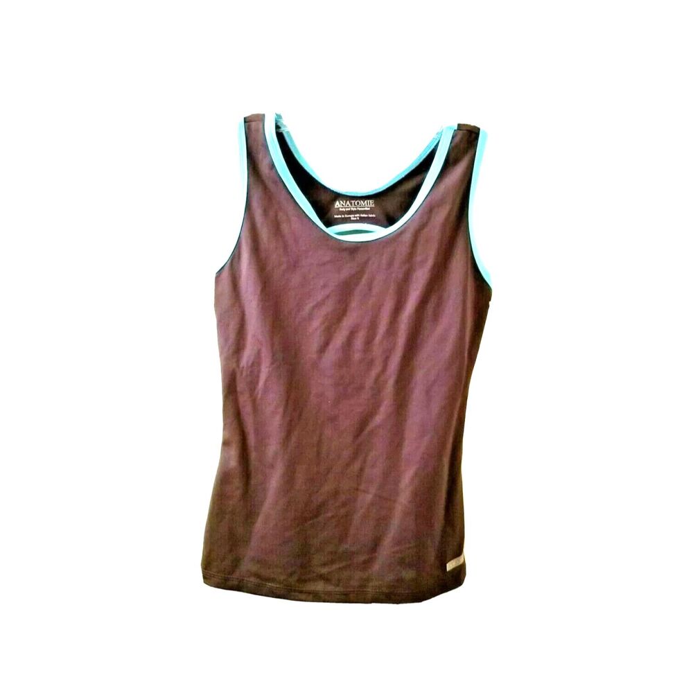 ANATOMIE Athletic Set Tank Capri Leggings Sz Small Brown Turquoise Trim Yoga - Picture 2 of 9